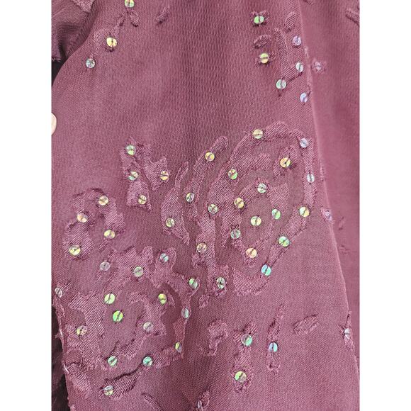 Sundance Womens SM Blouse Burgundy Embroidered Semi Sheer Drawstring Waist BOHO - Picture 5 of 12